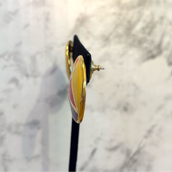 Vintage 80s Enamel Modern Metropolis Geometric Post Pierced Earrings - Picture 3 of 6